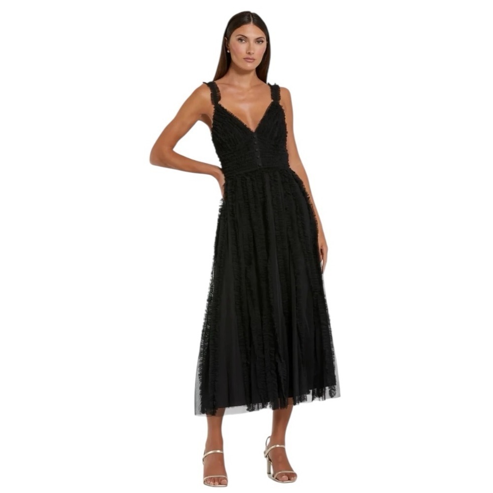 MacDuggal 8056 Black Sleeveless Ruffle Tiered Dress Tulle